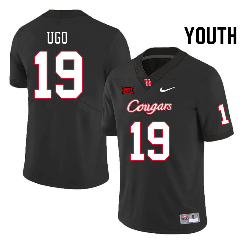 Youth #19 Justice Ugo Houston Cougars Big 12 XII College Football Jerseys Stitched-Black